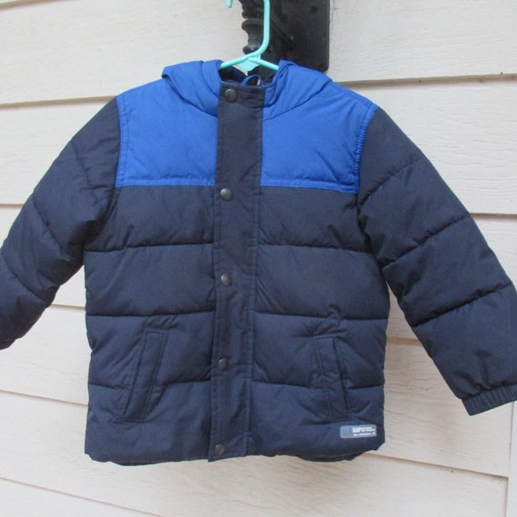 Boys Baby Gap Blue puffer jacket Size 4 hooded soft fleece inside - Picture 1 of 4